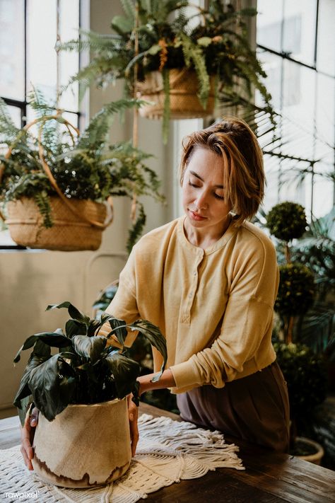 Woman taking care of her plants in a glasshouse | premium image by rawpixel.com / McKinsey Strelitzia Plant, Albino Girl, Plant Photography, Image Fun, Tree Illustration, Vintage Wicker, Foliage Plants, Photos Of Women, Plant Lady