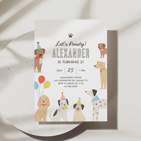 Dog Puppy Lets Pawty Birthday Invitation #zazzle #weddinginvitations #birthdayinvitations #babyshowerinvitations #zazzleinvitations #monogram #businesscards #graduation #homedecor Puppy Pawty Birthday, Lets Pawty, Puppy Birthday Invitations, Cat Birthday Invitations, Birthday Party Template, Puppy Pawty, Dog Birthday Invitations, Gender Neutral Invitations, Dog Themed Parties