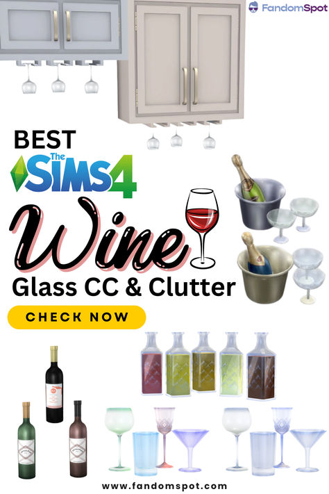 Make tonight a wine night for your Sims with all of this fany CC. You'll find chilled wine, custom wine glasses, kitchen storage, and wine racks for all of your Sim's personal bottles. Sims 4 Bottles Cc, Sims 4 Wine Glasses Cc, Glasses Kitchen Storage, Sims 4 Wine Cc, Sims Clutter, Cc Clutter, Glasses Kitchen, Sims Furniture, Furniture Cc