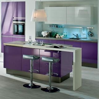 Purple Kitchen Designs, Breakfast Bar Kitchen Island, Purple Cabinets, Small House Remodel, Black Kitchen Decor, Pink Rooms, Purple Kitchen, Modular Kitchen Designs, Kitchen Island Bar