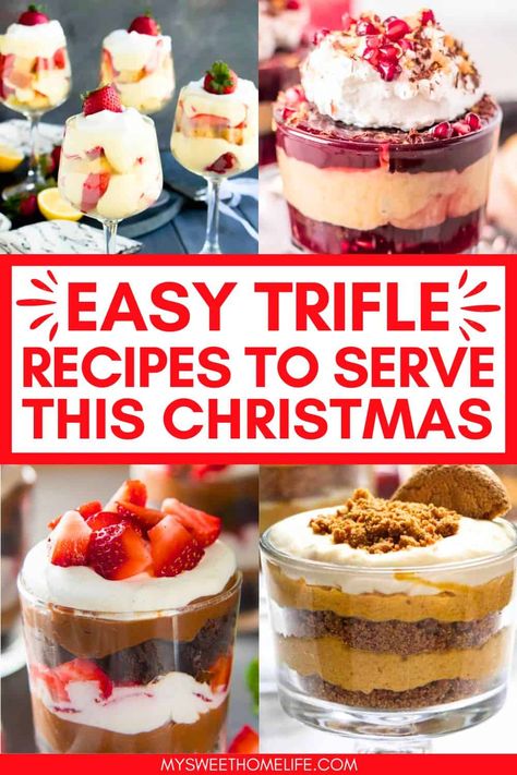 Trifle is a Christmas dessert guaranteed to look amazing with minimal effort. Make trifle the star of the show this Christmas with these easy trifle recipes. 30 Christmas trifles you'll want on your Christmas table this year. Christmas trifle. Christmas dessert. Trifle recipes. Holiday recipes. Toffee Trifle Recipes, Christmas Dessert Truffle Bowl, Trifle In A Tray, Easy Fruit Trifle, Trifle Dessert Recipes Easy, Christmas Truffle Desserts Layered, Trifle Christmas Desserts, Eclair Trifle, Little Debbie Christmas Tree Cakes Trifle