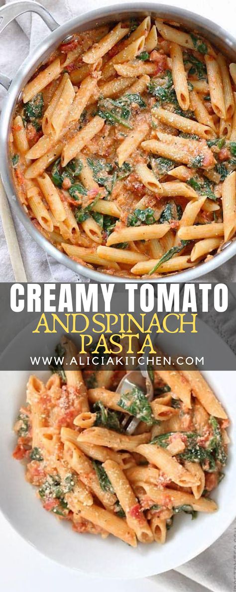 CREAMY TOMATO AND SPINACH PASTA - Cooking Recipes Resep Pasta, Tomato Spinach, Spinach Pasta, Plants Green, God Mat, Shop Front, Linguine, Meatless Meals, Vegetarian Meals