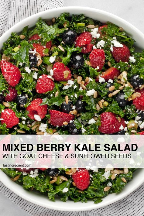 Mixed Berry Salad, Kale And Goat Cheese, Strawberry Kale Salad, Raspberry Salad, Spring Mix Salad, Blueberry Salad, Kale Salad Recipes, Berry Salad, Savory Salads