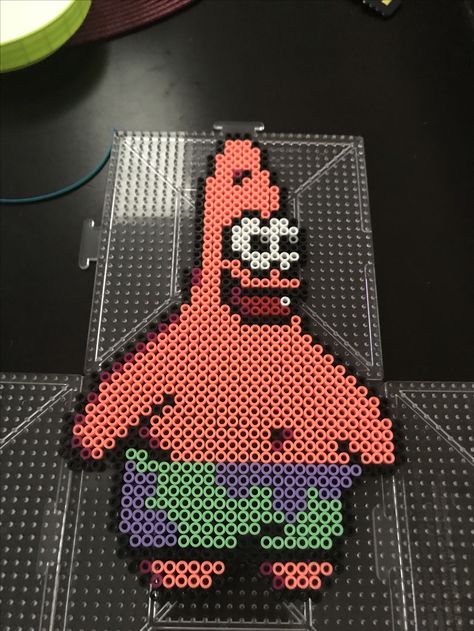 Perler beads; Patrick star; template; pixel art Patrick Perler Beads, Patrick Star Perler Beads, Patrick Pixel Art, Perler Characters, Star Perler, Bead Templates, Perler Ideas, Fuse Bead Patterns, Star Template