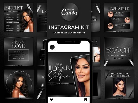 Black Lash Tech IG Templates | Canva Editable Eyelash Extension Branding Kit | Lashes Flyers | Lashes Bundle Posts | Luxury templates Black Lash Tech, Lash Tech Business, Tech Instagram Post, Lash Tech Instagram, Business Ideas For Women Startups, Luxury Aesthetics, Instagram Grid Design, Instagram Feed Layout, Tech Business