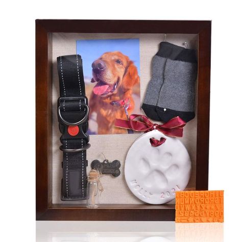 Pet Memorial Shadow Box with Clay Paw Print Impression Kit,Dog & Cat Wood Picture Clay Paw Print, Paw Print Keepsake, Pet Memorial Picture Frame, Dog Shadow Box, Pet Memorial Frames, Dog Picture Frames, Cat Wood, Picture Frame Ornaments, Rescue Puppies