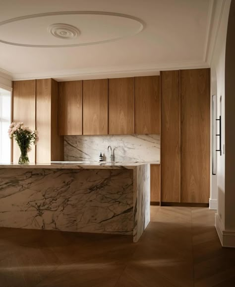 Talking kitchens today. Are you a wood floor or stone? @lassefragtrup #renovation #transformation #architecture #photo #interior… | Instagram Transformation Architecture, Aesthetically Pleasing Home, Marble Interior Design, Marble Interior, U Shaped Kitchen, Flat Interior, Kitchen Marble, Garden Buildings, Architecture Photo