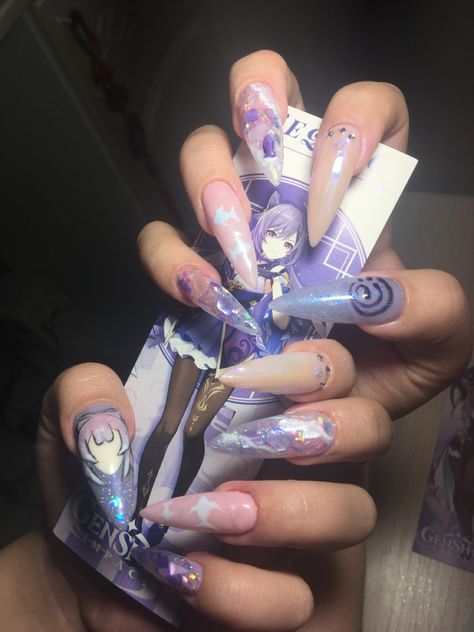 Hsr Nails, Kokomi Nails, Genshin Nails Design, Genshin Nails, Carnival Nails, Manicures Designs, Funky Nails, Cute Acrylic Nails, Character Outfits