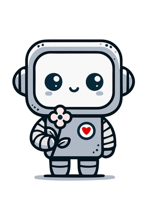 Charming Robot with a Little Flower Robot Expression, Robot Graphic, Expression Of Love, Love Is Not, His Hands, A Flower, In A Heartbeat, Of Love, Valentine's Day