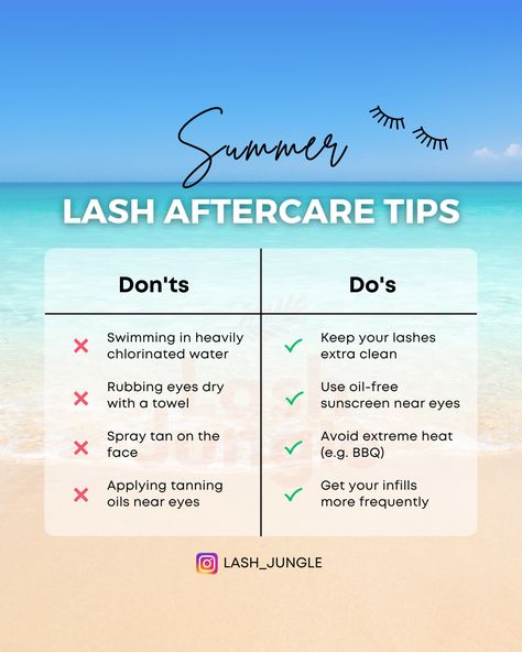 Lash Extensions Tips For Clients, Lash Facts Quotes, Summer Lash Tips, Summer Lash Extensions, How To Take Care Of Lash Extensions, Lash Extension Facts, Lash Tips For Clients, Lash Sayings, Lash Tech Policies