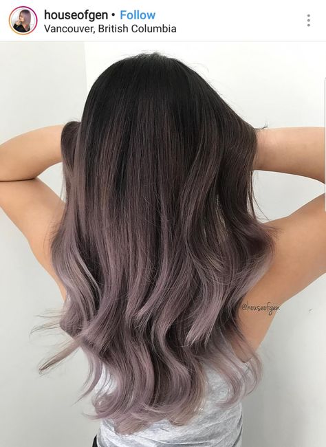 Lilac Ash Brown Hair, Mush Room Brown Hair, Unicorn Hair Dye On Dark Hair, Baylage Hair Winter, Subtle Lavender Hair, Lavender Tips Hair, Peek A Boo Hair Color Ideas Brown, Chocolate Lavender Hair, Dark Lavender Hair