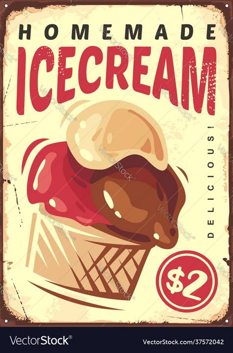 Creative Advertising Poster Ideas, Ice Cream Poster Design Ideas, Ice Cream Design Poster, Ice Cream Poster Design, Ice Cream Advertisement, Vector Food Illustration, Ice Cream Vintage, Retro Ice Cream, Vintage Food Posters