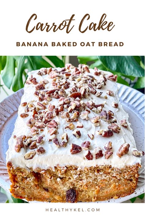 Carrot Cake Banana Baked Oat Bread Carrot Cake Baked Oat Cake, Oatmeal Carrot Bread, Banana Carrot Oatmeal Bread, Baked Carrot Cake Oats, Oatmeal Carrot Cake Bread, Carrot Cake Baked Oats Recipe, Oatmeal Carrot Cake, Oat Carrot Cake, Carrot Cake Baked Oats