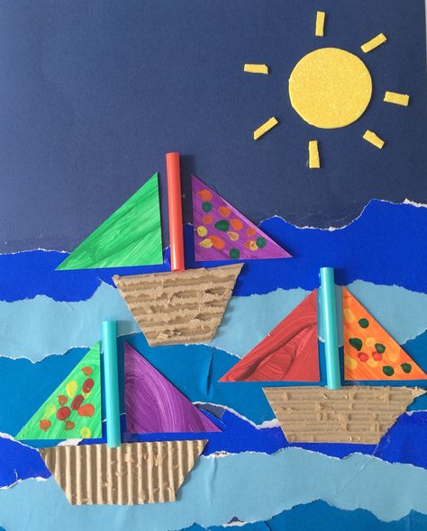 Boat Arts And Crafts For Kids, Collage Crafts For Preschool, Preschool Boat Crafts, Toddler Boat Craft, Boat Art Preschool, Boat Preschool Craft, Boat Crafts Preschool, Boat Crafts For Kids, Boat Collage