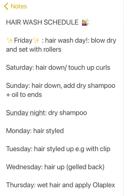 Weekly Haircare Routine Schedule, Hair Care Schedule Weekly, How To Wash Your Kitty, Curly Hair Wash Schedule, Hair Training Schedule, Olaplex Hair Routine, Hair Care Weekly Routine, Hair Routine Weekly, Short Morning Routine