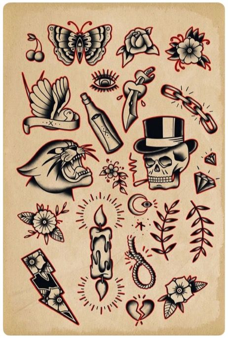 Traditional Tattoo Filler, Flash Art Tattoos, Small Traditional Tattoo, Traditional Tattoo Flash Sheets, Traditional Tattoo Drawings, Traditional Tattoo Flash Art, Traditional Tattoo Old School, Tattoo Filler, Traditional Tattoo Sleeve