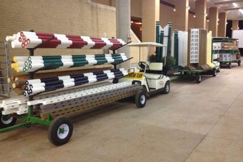 Pole Rack Jump Equipment Storage Wagons & Trailers (Without Flatbed) ⋆ GetJumps.com - Horse sports show jumps Jump Storage, Horse Tack Rooms, Barn Layout, Equestrian Stables, Horse Farm Ideas, Barn Hacks, Cross Country Jumps, Horse Jumps, Horse Arena