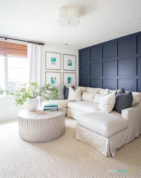 living room accent wall painted benjamin moore hale navy Salt Aesthetic, Diy Accent Wall Ideas, Benjamin Moore Hale Navy, Accent Wall Living Room, Hale Navy Benjamin Moore, Navy Blue Paint Colors, Navy Accent Walls, Coastal Paint Colors, Navy Blue Paint