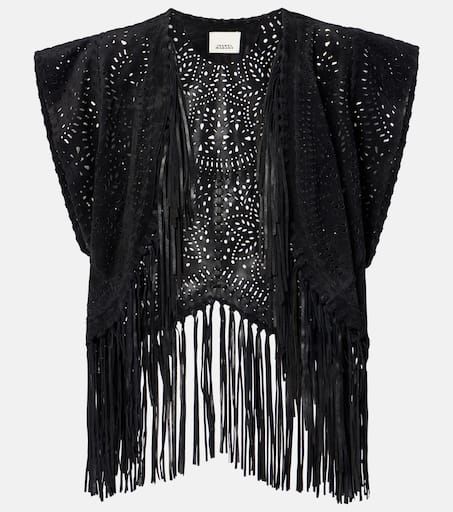 Edita fringed leather vest in black - Isabel Marant | Mytheresa Fringe Leather Vest, Boho Jacket, Leather Cowboy Boots, Outerwear Vest, Leather Vest, Free Spirited, Leather Jackets Women, Leather Care, Outerwear Women