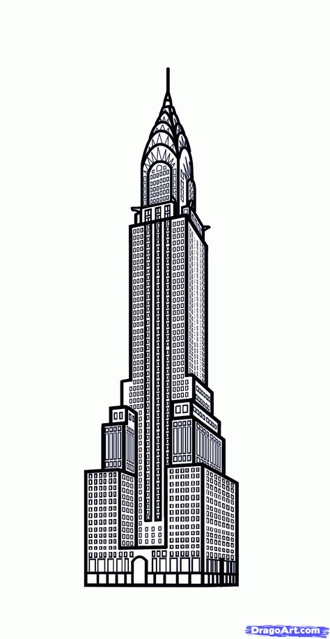 ...  less than a year later a fairly well known building called the Empire State was finished this towered over both the competitors at 1250 feet. Description from chriswwwilson.com. I searched for this on bing.com/images Chrysler Building Drawing, Empire State Building Drawing, Simple Car Drawing, Building Artwork, New York Buildings, Art Deco Artwork, Building Sketch, Building Drawing, City Drawing