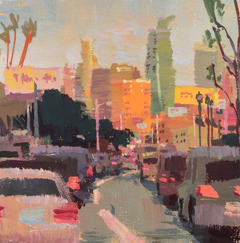 Paintings Sunset, Complex Art, Building Painting, City Painting, City Illustration, Painting Painting, City Landscape, Sketch Painting, Plein Air Paintings