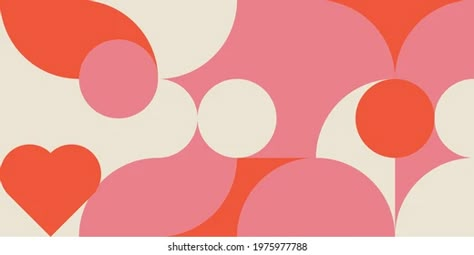 Romantic vector abstract geometric background with hearts, circles, rectangles and squares in retro scandinavian style. Pastel colored simple shapes graphic pattern. Abstract mosaic artwork. Geometric Heart Pattern, Romantic Design Graphic, Romantic Graphic Design, Valentines Graphic Design, Romantic Collage, Heart Vector Design, Retro Pattern Geometric, Retro Abstract Art, Heart Graphic Design