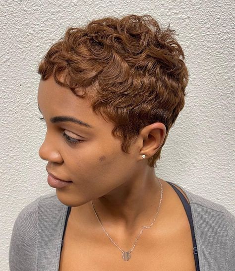 Toffee Brown Relaxed Short Pixie Pixie Cuts For Black Women, Black Pixie Haircut, Relaxed Hairstyles, Brown Pixie Cut, Short Relaxed Hairstyles, Short Natural Curly Hair, Natural Hair Short Cuts, Gender Party, Short Hair Pixie Cuts