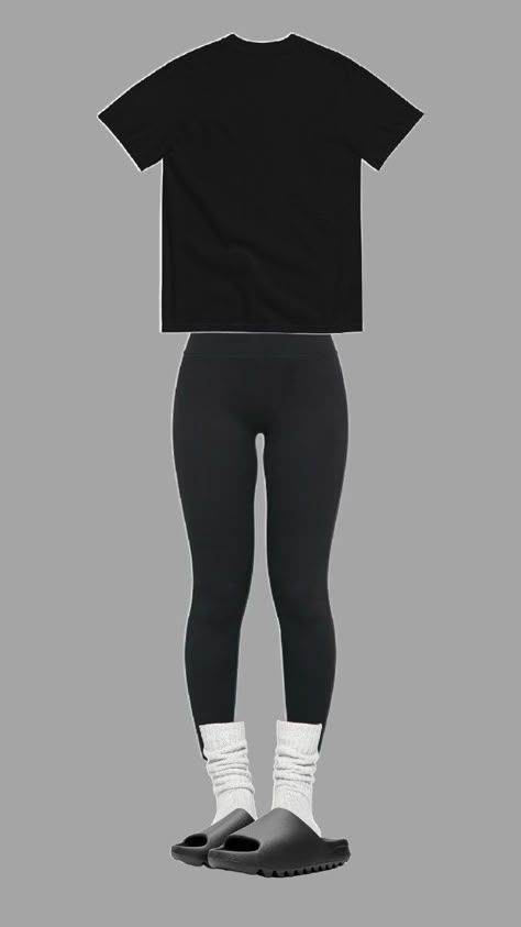 Black Nike Shirt Outfit, Leggings Outfit Inspo For School, Outfit Inspo Black Leggings, Black Nike Sweats Outfit, Black Fits Aesthetic, Black Outfits School, Dark Gray Leggings Outfit, Cute Outfits Basic, How To Style Black Leggings