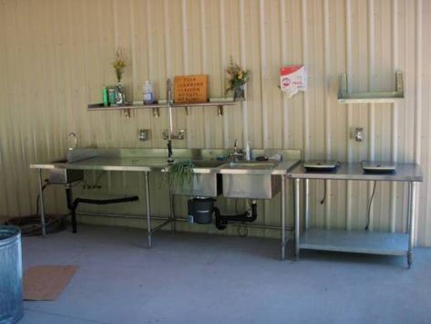 Game Processing Station, Game Cleaning Station, Meat Processing Room Ideas, Meat Processing Room, Butchering Station, Chicken Butchering, Hunting Garage, Morton Building Homes, Deer Processing