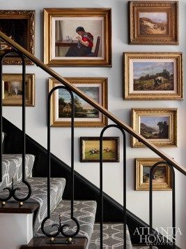 renovation Bill Murphy, Ceiling Shelves, Glam Pad, Staircase Wall, Atlanta Homes, Pillow Fabric, Antique Decor, Wall Gallery, Inspiration Wall