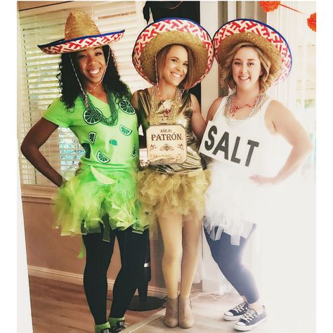 Want some salt & lime w/ that tequila? #halloweentrio Margaritaville Halloween Costume, Tequila Salt And Lime Costume, Alcohol Themed Costumes, Margarita Costume Diy, Margarita Outfit Ideas, Tequila And Lime Costume, Margarita Costume, Tequila Costume, Box Halloween Costumes