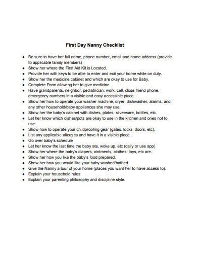 Nanny First Day Checklist, Live In Nanny Schedule, Mothers Helper Checklist, Live In Nanny Tips, Nanny To Do List, Nanny Duties Checklist, Nanny Responsibilities, Nanny Binder Printables, Nanny Binder Printables Free