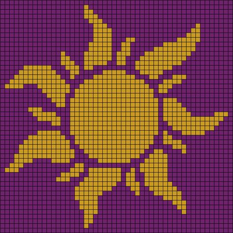 Tangled Grid Pattern, Tangled Sun Pixel Art, Tangled Tapestry Crochet, Pixel Crochet Disney, Rapunzel Sun Crochet, Rapunzel Alpha Pattern, Crochet Blanket Tapestry, Tangled Inspired Crochet, Rapunzel Granny Square