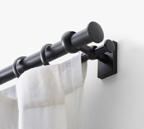 black curtain rod | Pottery Barn Black Curtain Rod, Outdoor Curtain Rods, Black Curtain Rods, Double Curtain Rod, Curtain Rings With Clips, Curtain Rod Brackets, Double Rod Curtains, Indian Home Interior, Window Curtain Rods