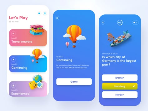 Webpage Design Layout, Trivia App, Coding Images, Quiz Design, Mobile App Design Inspiration, Ui Design Website, Ui Ux Designer, Game Interface, Game Ui Design