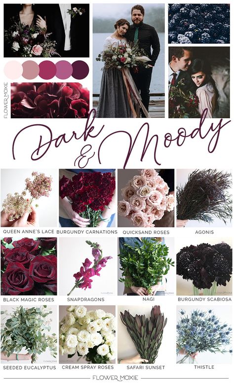 Dark Romantic Wedding, Flower Moxie, Dark Wedding Theme, Diy Wedding Centerpieces, Wedding Flower Packages, Centerpieces Wedding, Goth Wedding, Dark Wedding, Dark And Moody