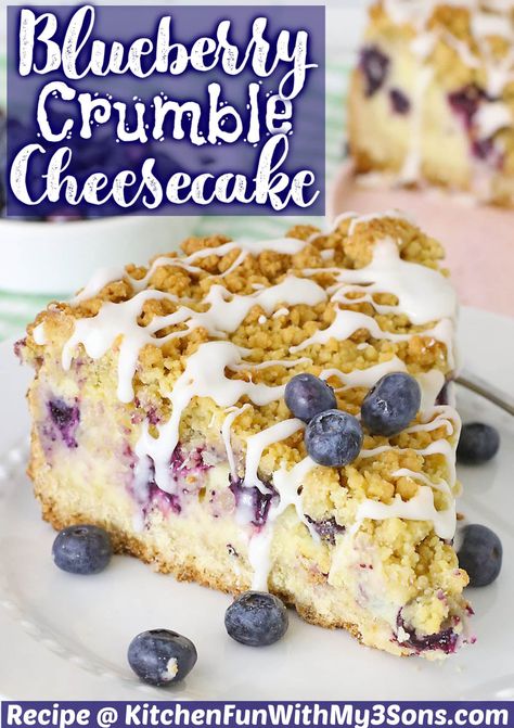 Blueberry Crumble Cheesecake combines two favorite desserts, crumble cake and blueberry cheesecake. Rich and creamy vanilla cheesecake loaded with fresh blueberries and then topped with a buttery brown sugar crumble - it's heavenly! Fresh Blueberries Recipes, Blueberry Crumble Cheesecake, Blueberry Crumble Cake, Blueberry Cookies Recipes, Crumble Cheesecake, Cake Blueberry, Yummy Cheesecake, Fantastic Recipes, Coconut Cake Recipe