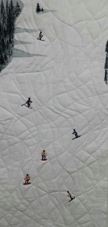 Complex Quilt Patterns, Creative Quilting, Quilt Landscape, Mountains Quilt, Mountain Pattern, Winter Quilt, Ski Line Art, Ski Quilt, Nature Quilt