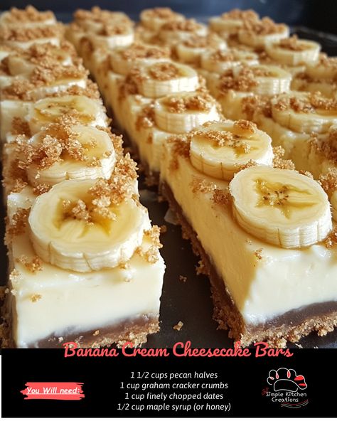 Indulge in the heavenly combination of banana, cream, and cheesecake with these irresistible Banana Cream Cheesecake Bars. A delicious twist on a classic dessert, these bars are sure to be a hit at your next gathering. Get the recipe and wow your friends and family with this decadent treat! #cheesecakebars #bananacreampie #dessertrecipes