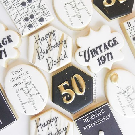 Cookies For 50th Birthday Party, 50 Cookies Decorated, 50th Bday Cookies For Men, 50th Birthday Cookies For Men Funny, 55 Birthday Cookies, 50 Birthday Cookies Decorated, 70th Birthday Cookies Decorated Men, 50 Cookies Birthday, Black And Gold Cookies Decorated