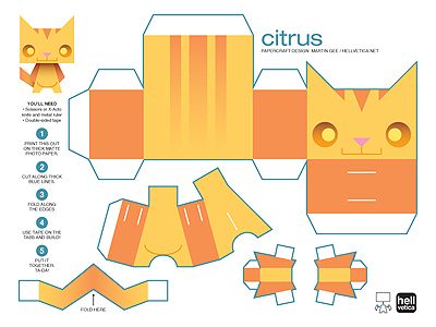 Dribbble - citrus papercraft toy by martin gee Cat Template, Cat Images, Paper Toys Template, Magazine Spreads, Cute Sewing Projects, Paper Doll Template, Clay Crafts Air Dry, Papercraft Templates, Toy Art