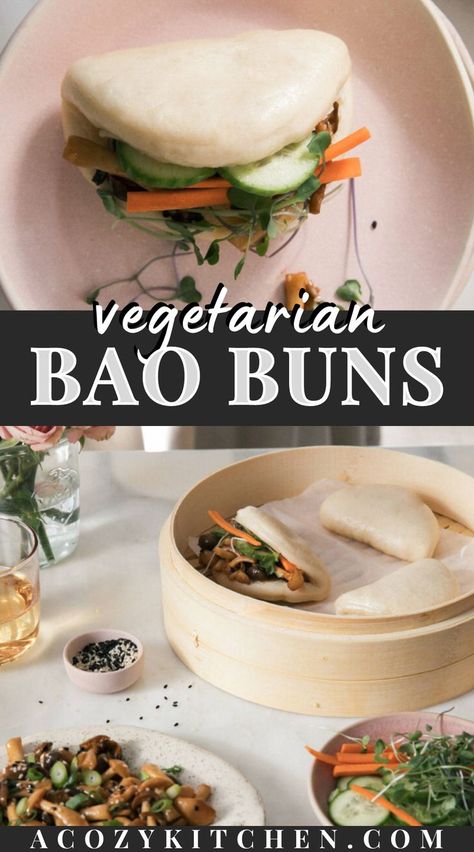 These Vegetarian Bao Buns are so softy, fluffy and utterly perfect. These steamed bao buns are filled withsavory sautéed mushrooms. These buns are so supple and soft and delicious. Perfect for light dinner idea or serve as a hot appetizer for get-togethers and dinner parties. #easyAsianrecipes #howtomakebaobuns Vegetarian Bao Buns Filling, Vegetarian Xiao Long Bao, Vegetarian Bao Buns, Bao Buns Filling, Vegetarian Bao, Bao Zi, Steamed Bao Buns, Steamed Bao, I Heart Recipes