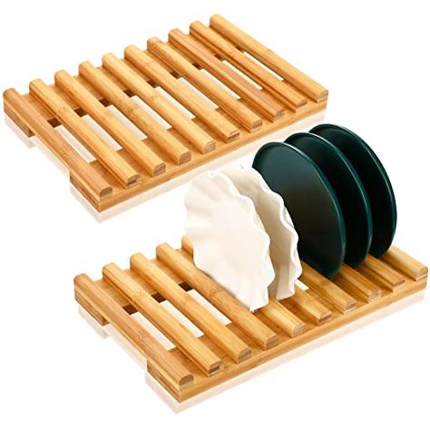 Wooden Dish Drying Rack, Wooden Dish Rack, Dish Organizer, Diy Plate Rack, Plate Organizer, Dish Organization, Kitchen Decor Styles, Bamboo Dishes, Wood Dishes