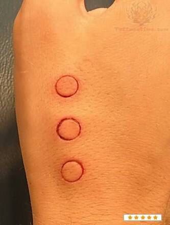 Three circles scarification on hand Body Mods, Print Tattoos, Paw Print Tattoo, Paw Print, Circles, Branding, Tattoos