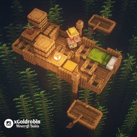 Goldrobin - Minecraft Builder в Instagram: «Villager on a raft, what happened to his ship? 🚣 Follow @xgoldrobin for more Minecraft Buildings ideas & designs!…» Underground House In Minecraft, Minecraft Raft House, Minecraft Boat Rack, Minecraft River Village, Minecraft River Ideas, Goldrobin Minecraft, Enchanting Minecraft, Minecraft Market, Minecraft Village Ideas