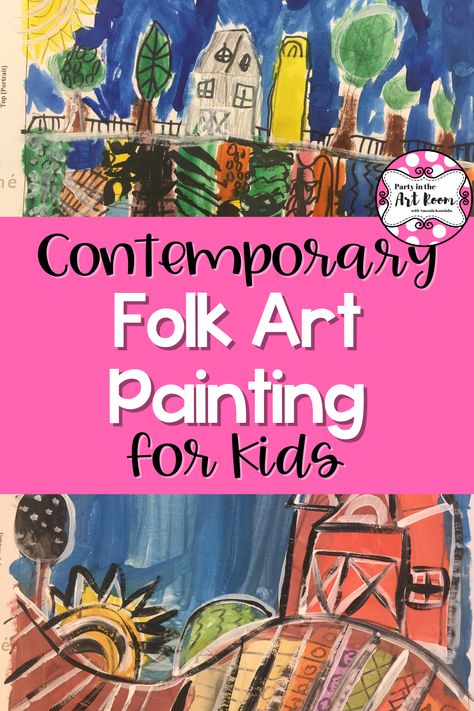 Contemporary Folk Art Painting for Kids — Party in the Art Room Evergreen Art, Camp Themes, Summer Camp Themes, Folklore Art, Contemporary Folk Art, Teaching Students, Art Lessons For Kids, Kids Projects, Painting Art Lesson