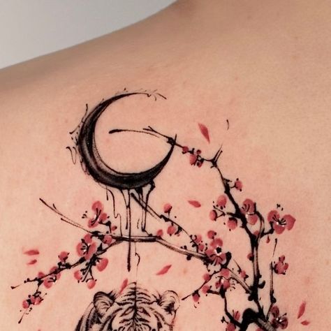 Plum Blossom Tattoo, Blossom Tattoo, A Tiger, Plum Blossom, Blackwork, Plum, Blossom, Tattoos, On Instagram