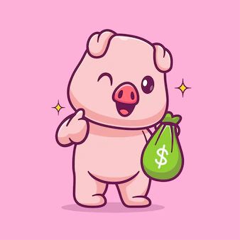 Money Pig, Up Cartoon, Holding Money, Thumb Up, Pig Dog, Sky Art Painting, Pig Cake, Graphic Design Elements, Vector Icons Illustration