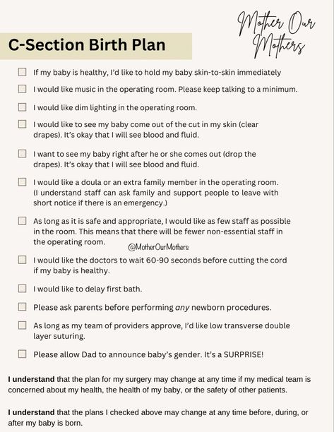 This is a birth plan for a scheduled C-section or last minute non-emergency C-section. This is a direct message to your providers about what is important to you. C Section Checklist, Csection Birth Plan, C Section Birth Plan Template, Birth Plan C Section, C Section Birth Plan, Planned C Section, Birth Plan Examples, Natural Birthing Plan, Preparing For Pregnancy