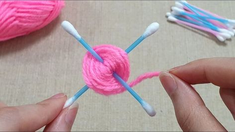 Easy Woolen Flower Making Idea with Cotton Bud - Amazing Hand Embroidery Design Trick - Sewing Hack - YouTube | Woolen flower, Fabric flowers diy, Yarn flowers Woolen Flower Making, Wool Crafts Diy, Easy Yarn Crafts, Woolen Flower, Woolen Craft, Yarn Flowers, Hemma Diy, Diy Yarn Crafts, Knitted Flowers